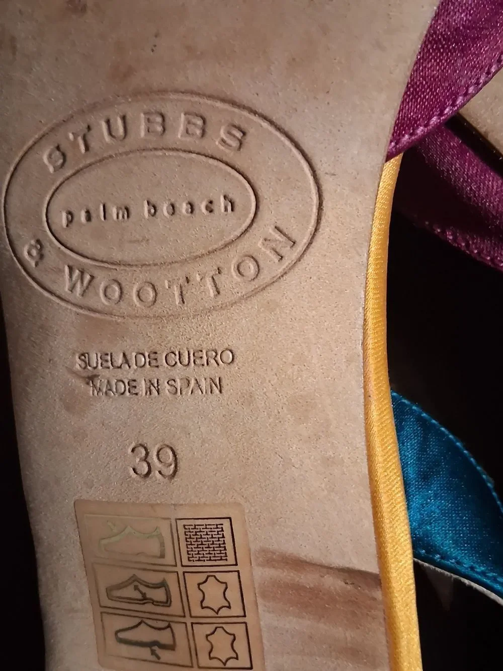Stubbs & Wootton Magenta Pointed Slingbacks with Teal Straps